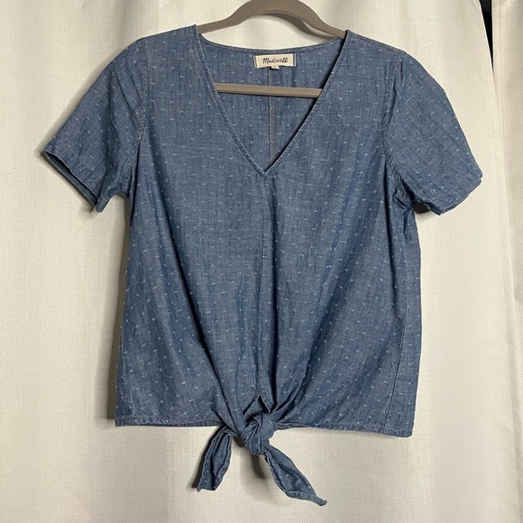 Madewell Chambray Eyelet V Neck Tie Top Small - Picture 4 of 11